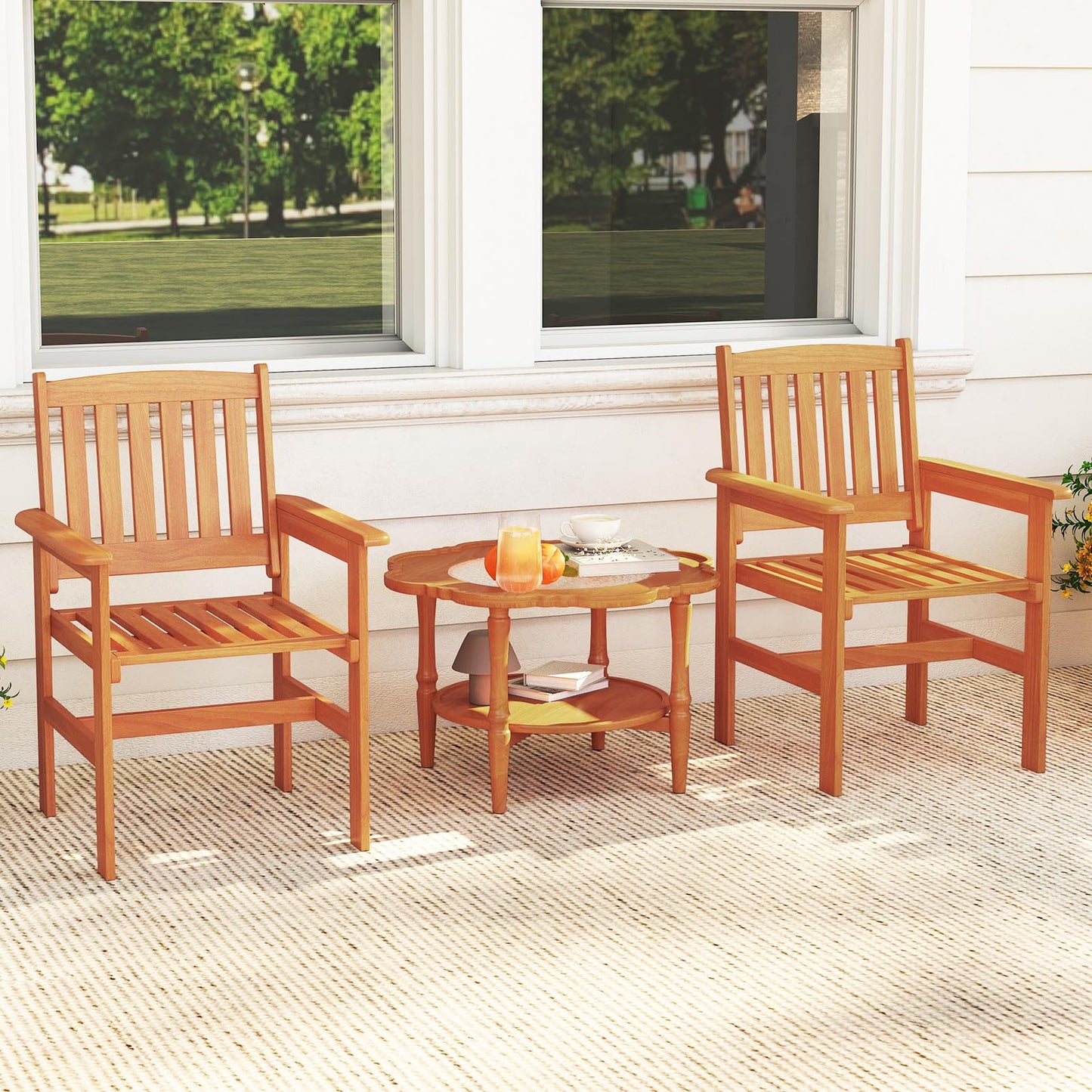 Tangkula Patio Chairs Set Outdoor Wooden Dining Chairs
