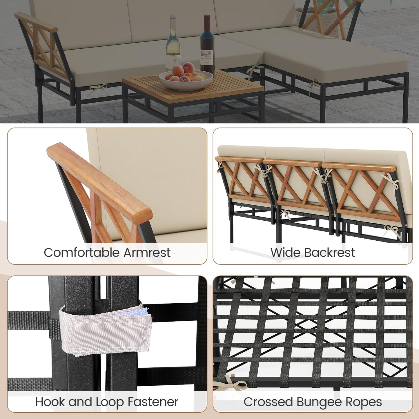 Tangkula 3 Pieces L-Shaped Outdoor Furniture Set