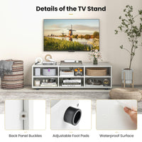 Tangkula White TV Stand for TV up to 55 Inch, TV Console Table with 6 Cubbies, 5 Positions Adjustable Shelves