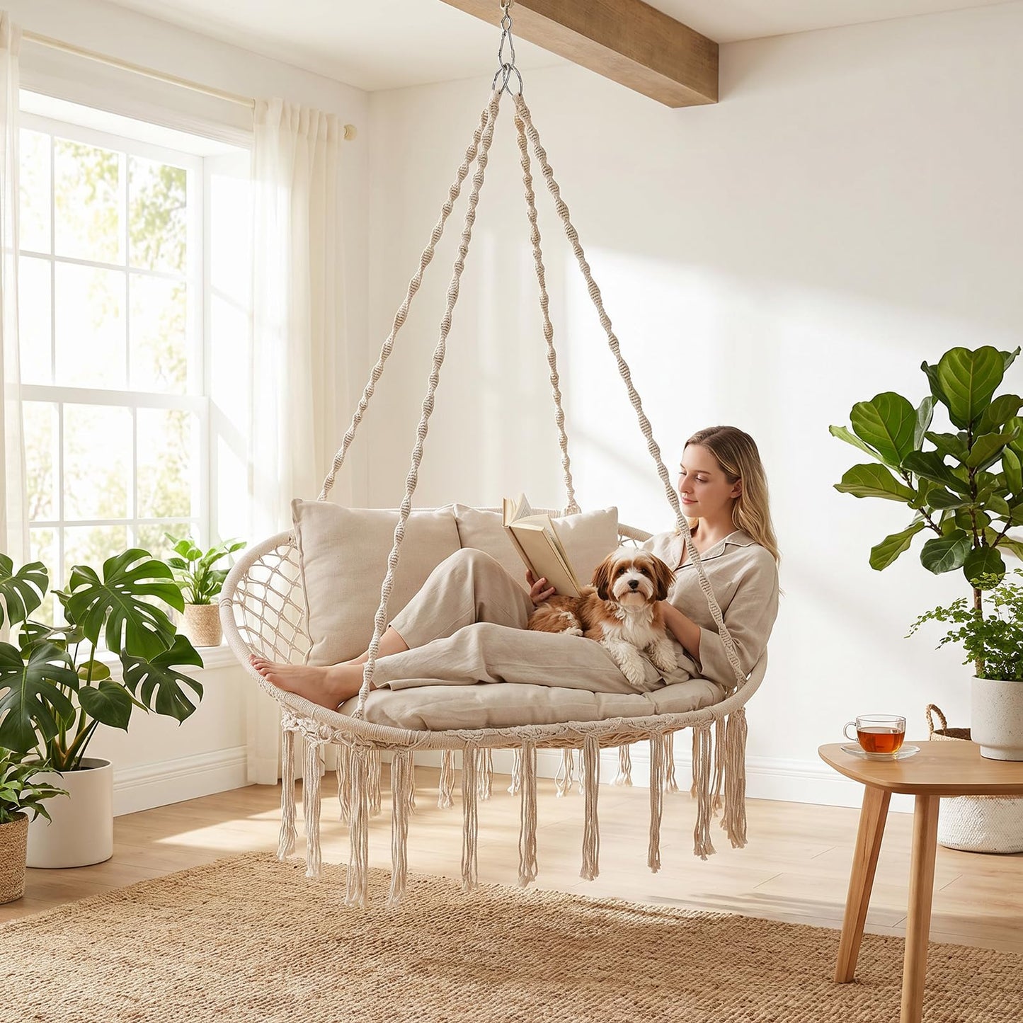 Tangkula 2-Person Hanging Hammock Chair with Cushions