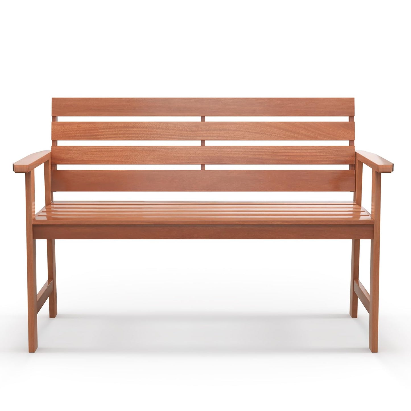 Tangkula 48 Inch Hardwood Patio Bench, Wood 2-Seat Chair with Breathable Slatted Seat & Inclined Backrest