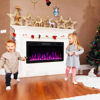Tangkula 40 Inch Linear Electric Fireplace, Recessed & Wall-Mounted Fireplace Heater with Multi-Color Flame