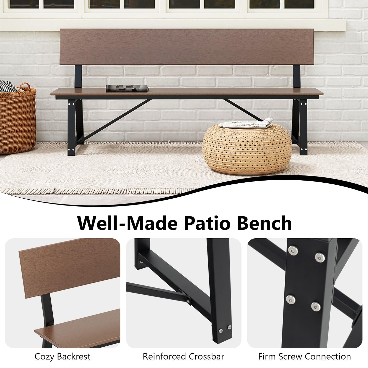 Tangkula 72” Outdoor Bench, Extra Long Patio HDPE Bench for 4 People, 1100 lbs Weight Capacity