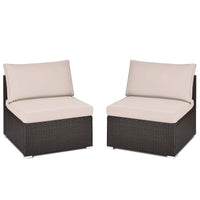 Tangkula 2 PCS Outdoor Wicker Armless Sofa, Patio Rattan Sectional Sofa Set w/2 Thick Cushions and 2 Pillows