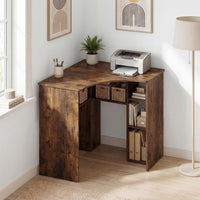 Tangkula 90-Degree Triangle Computer Desk with Ergonomic Curved Edge & Open Storage Shelves