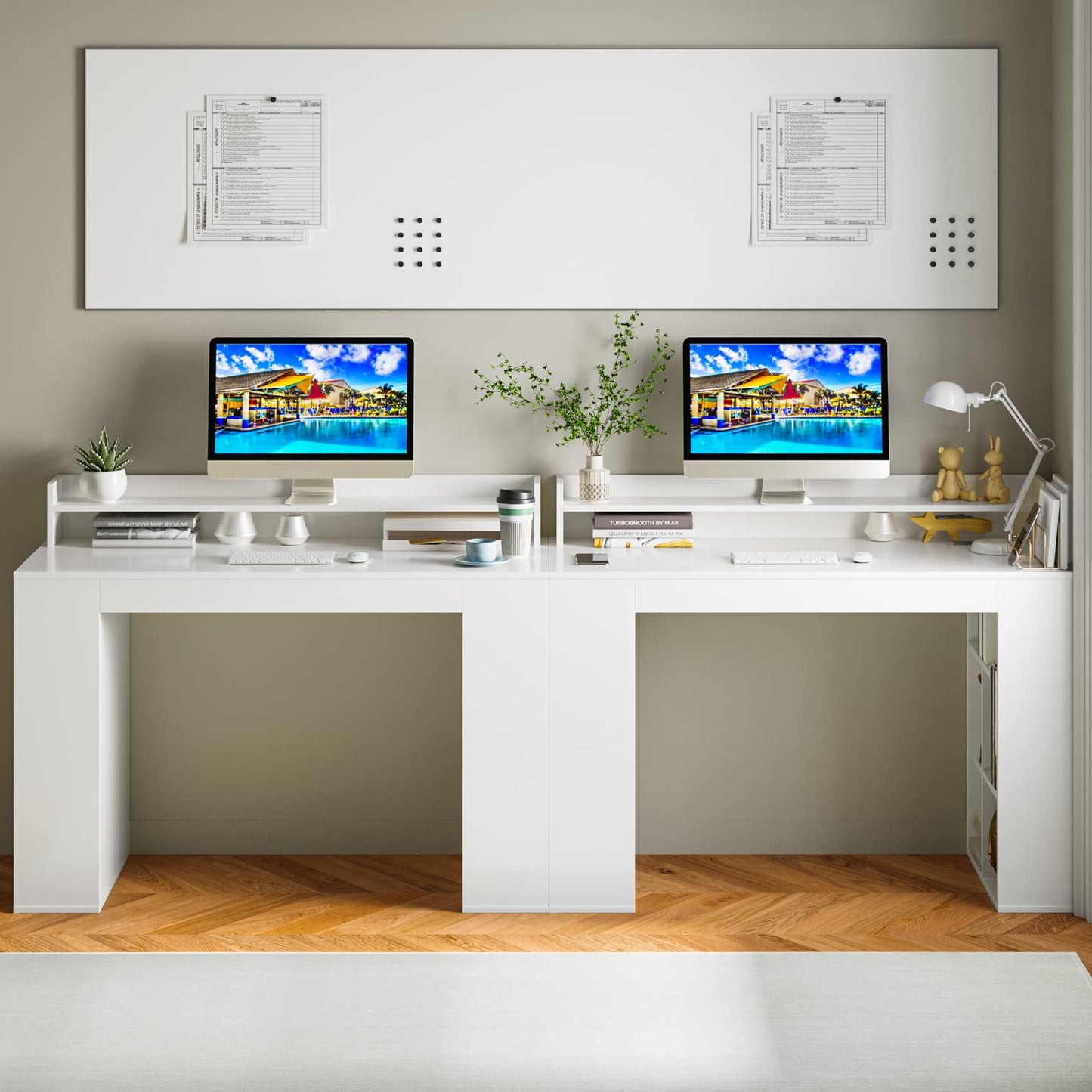 48" White Desk with Storage Bookshelf - Tangkula