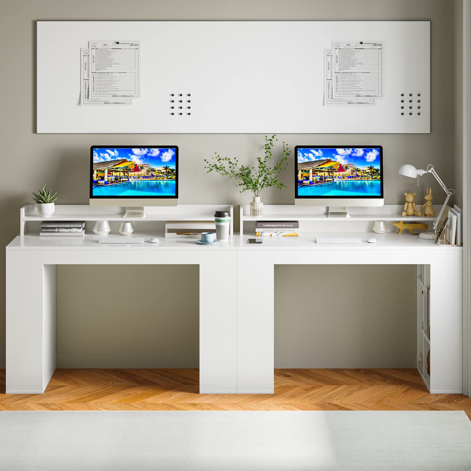 48" White Desk with Storage Bookshelf - Tangkula