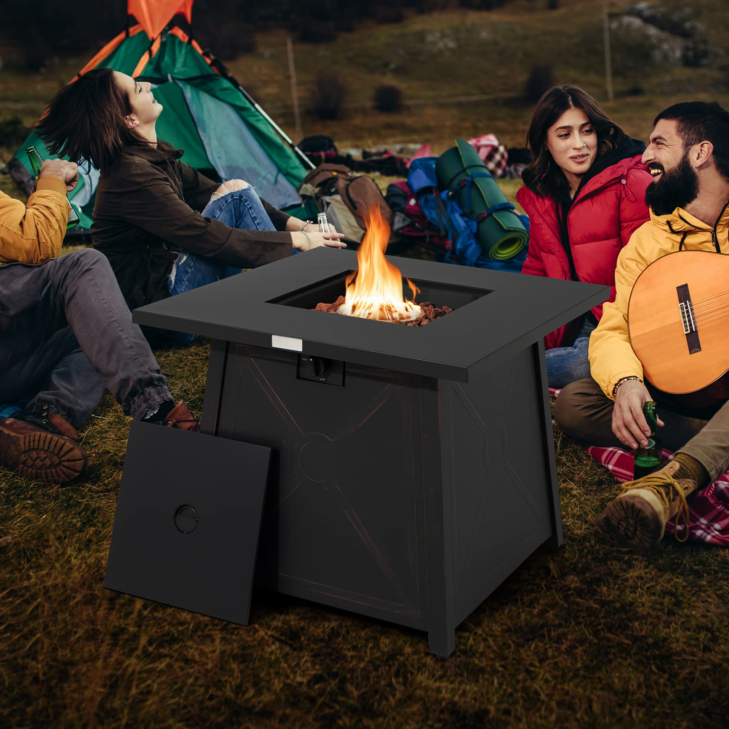 Tangkula 30 Inch Propane Gas Fire Table, Patiojoy 50,000 BTU Outdoor Square Fire Pit Table with Stainless Steel Burner