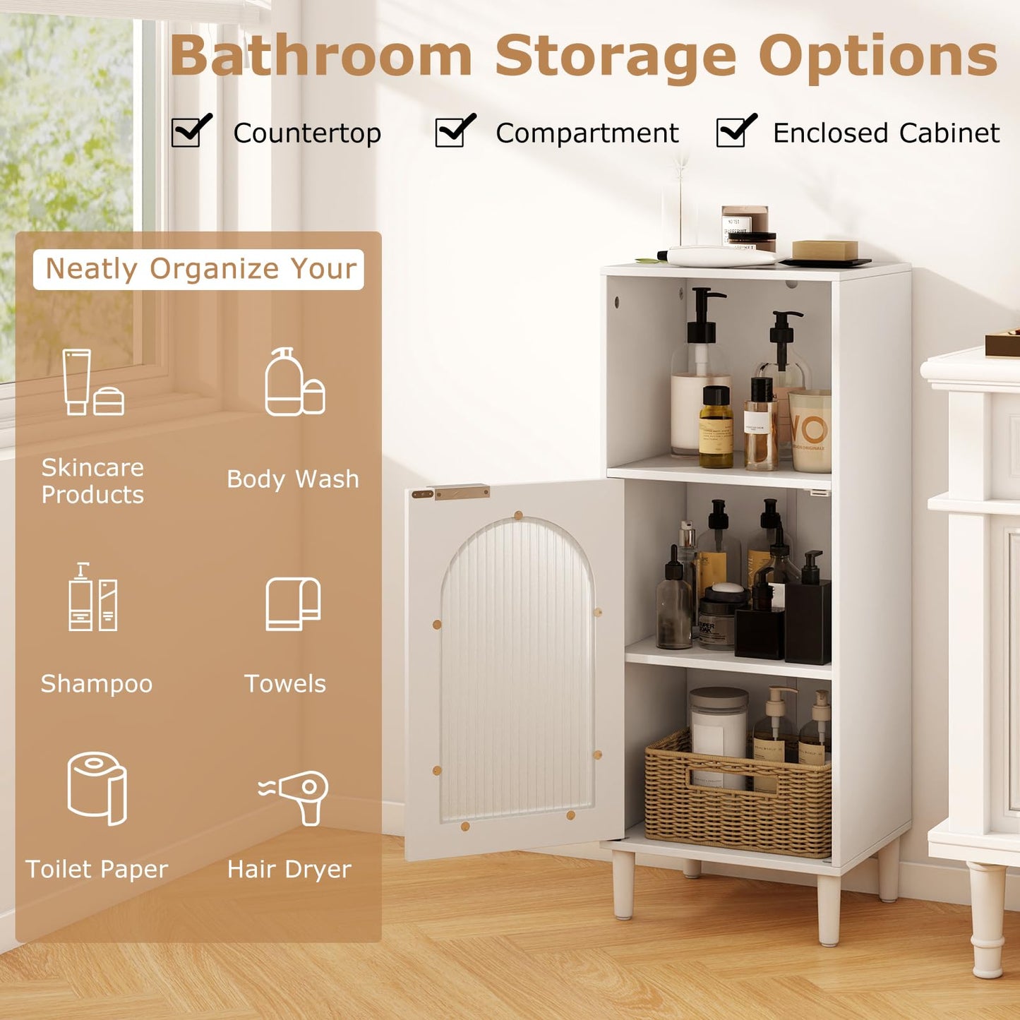 Tangkula Bathroom Floor Cabinet with Adjustable Shelf