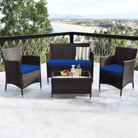 Tangkula 4-PCS or 8-PCS Patio Rattan Conversation Set, Outdoor Wicker Furniture Set with Tempered Glass Coffee Table &Thick Cushion