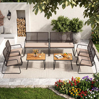 Tangkula 4 Pieces Patio Furniture Set with Acacia Wood Coffee Table & Zippered Cushions