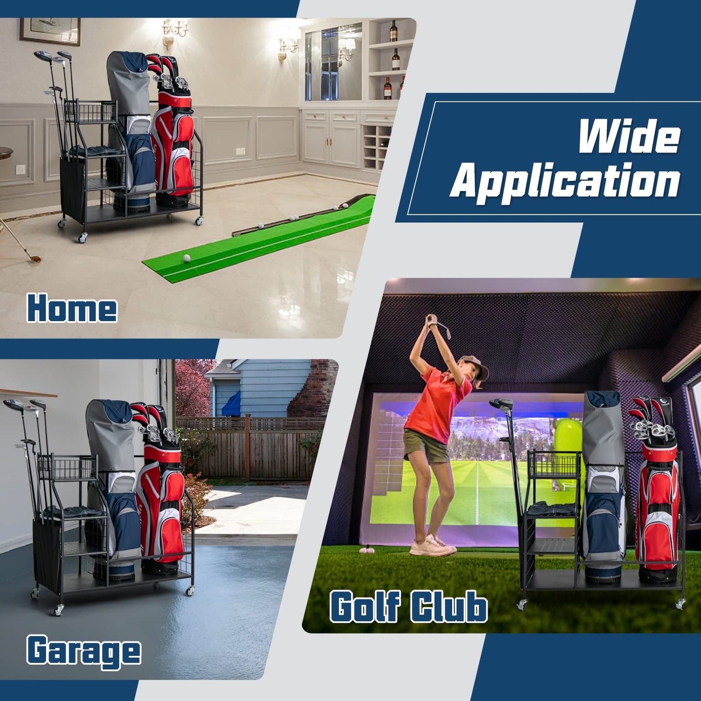 Tangkula Golf Bag Storage Rack for Garage, Golf Bag Organizer with Lockable Universal Wheels