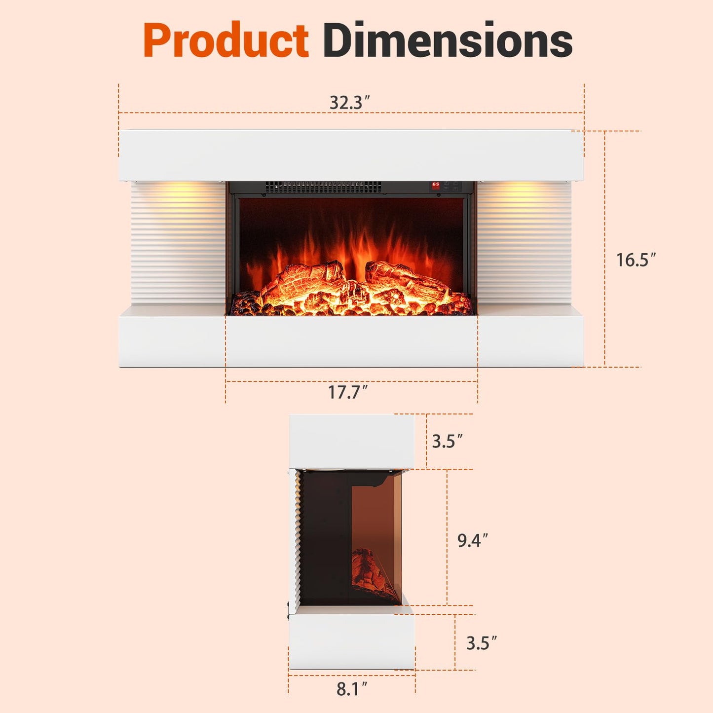 Tangkula 32" Fireplace Mantel with 18 Inches 3-Sided Fire Place