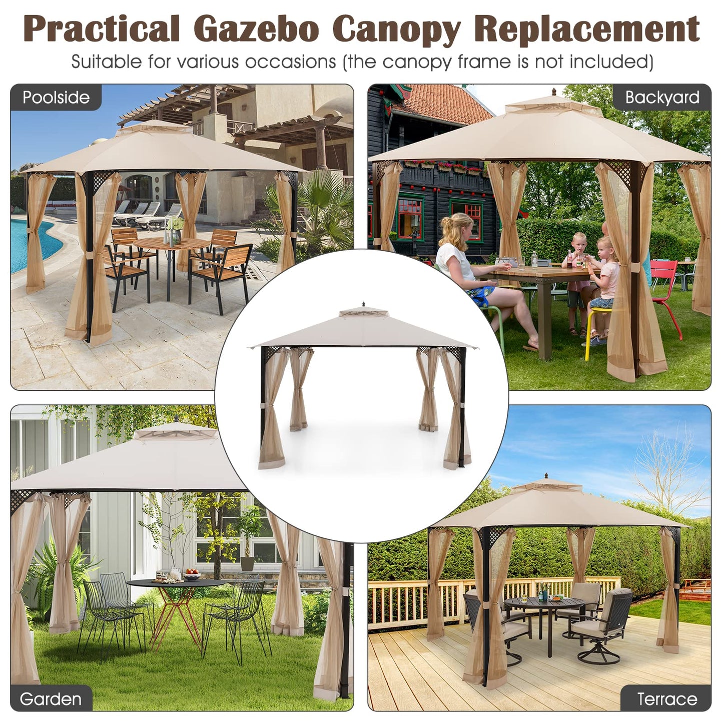 10x12 Ft Gazebo Replacement Canopy Top - Tangkula