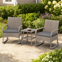 Tangkula 3-Piece Outdoor Wicker Rocking Bistro Set with 2-Tier Coffee Table