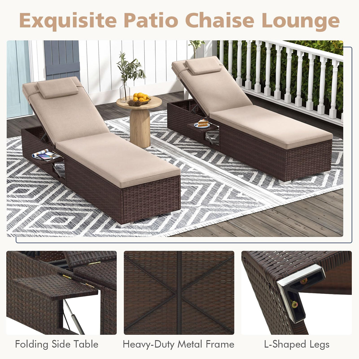 Tangkula Patio Rattan Chaise Lounge for Backyard