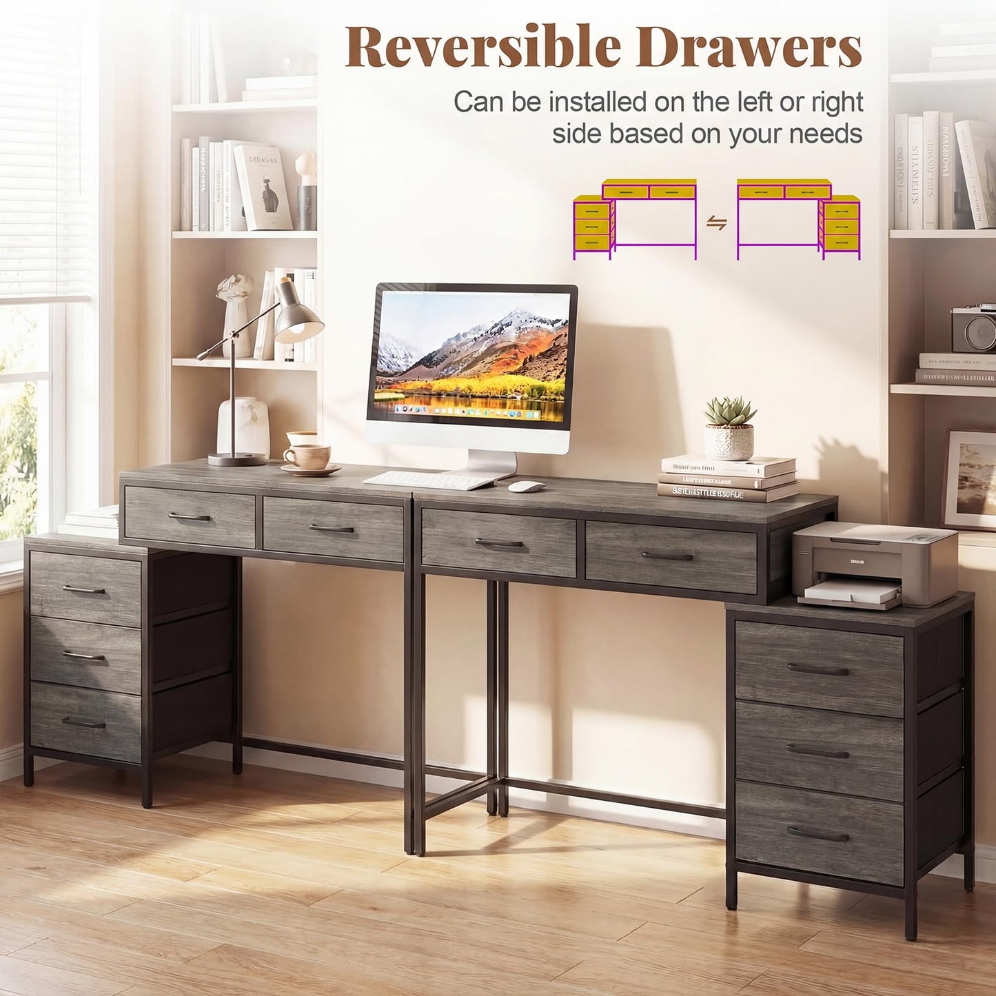 Tangkula Reversible Computer Desk with 5 Drawers (51-Inch)