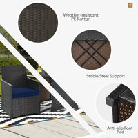 3 Pieces Patio Dining Set, Space-Saving PE Rattan Bistro Set with Tempered Glass Top Table and Cushioned Chairs