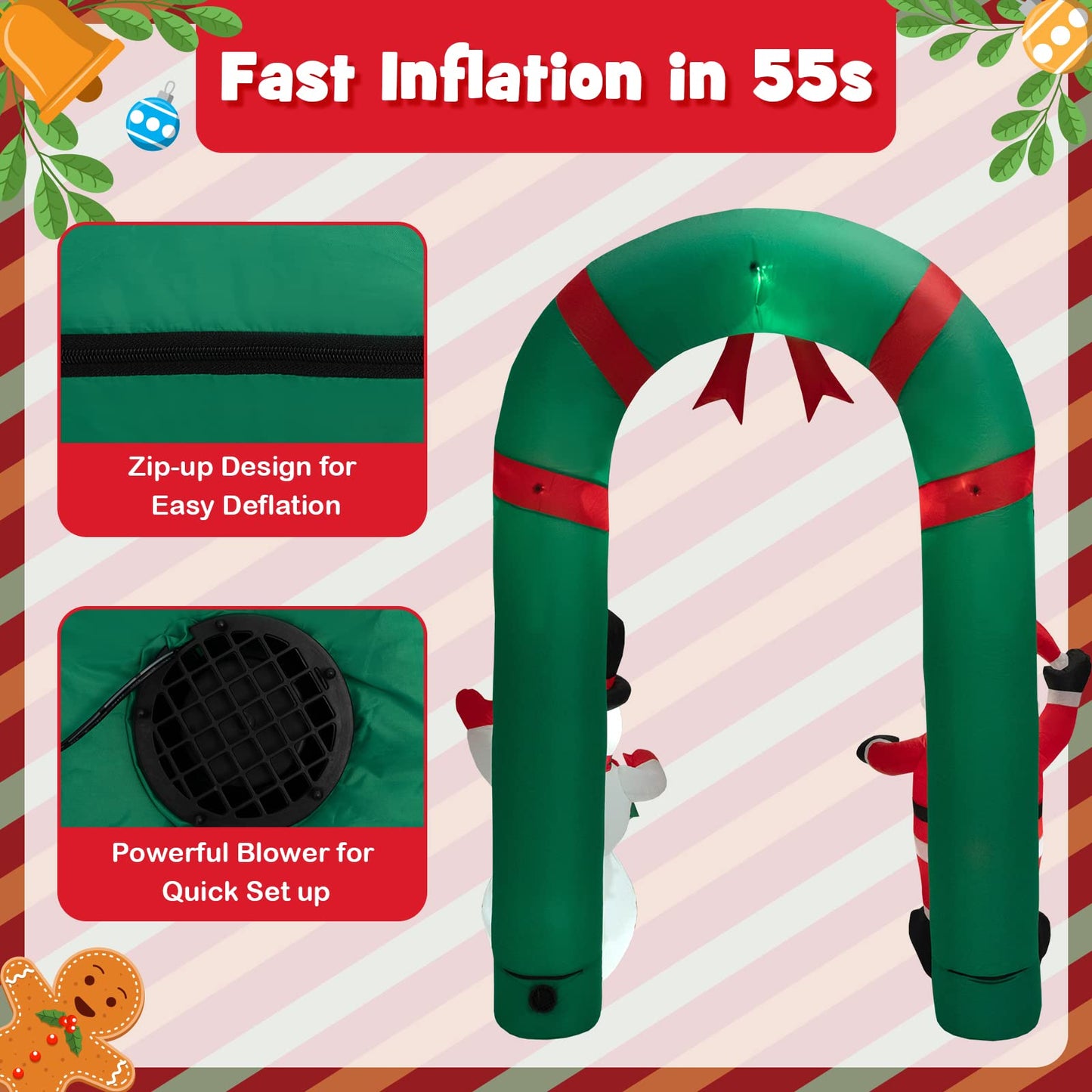 Tangkula 8 FT Christmas Inflatable Archway w/ Santa Claus & Snowman