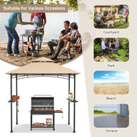 Tangkula 8x5 Ft Grill Gazebo, Double Tiered Outdoor BBQ Gazebo with 2 Side Shelves, 5 Hooks