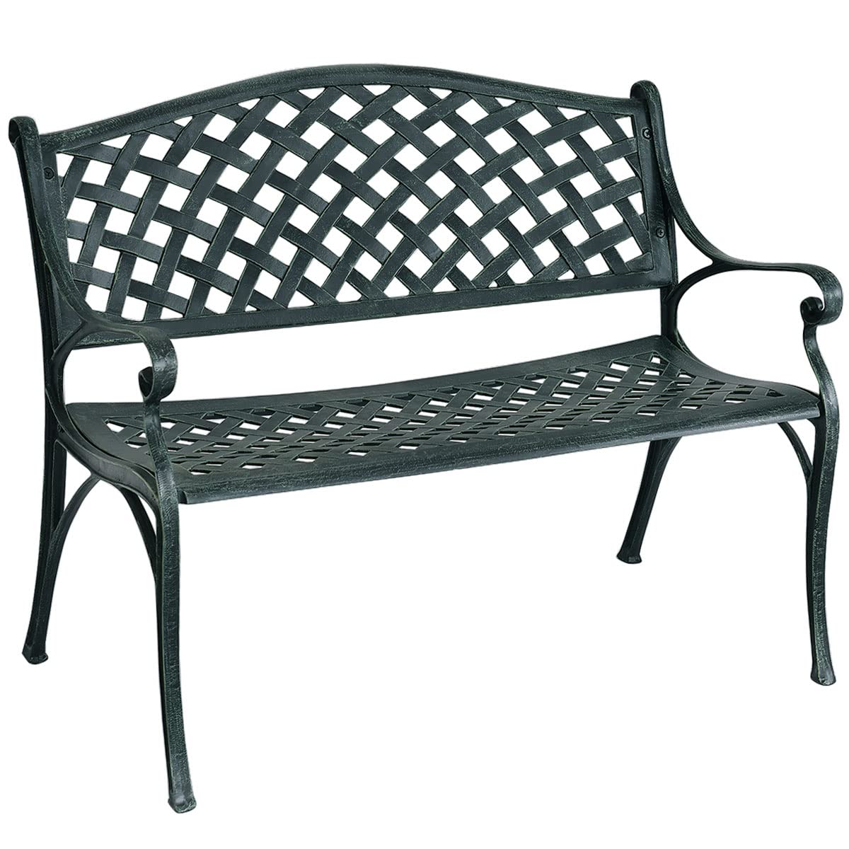 Outdoor Garden Bench Park Bench, All-Weather Cast Aluminum Patio Bench Chair Porch Loveseat