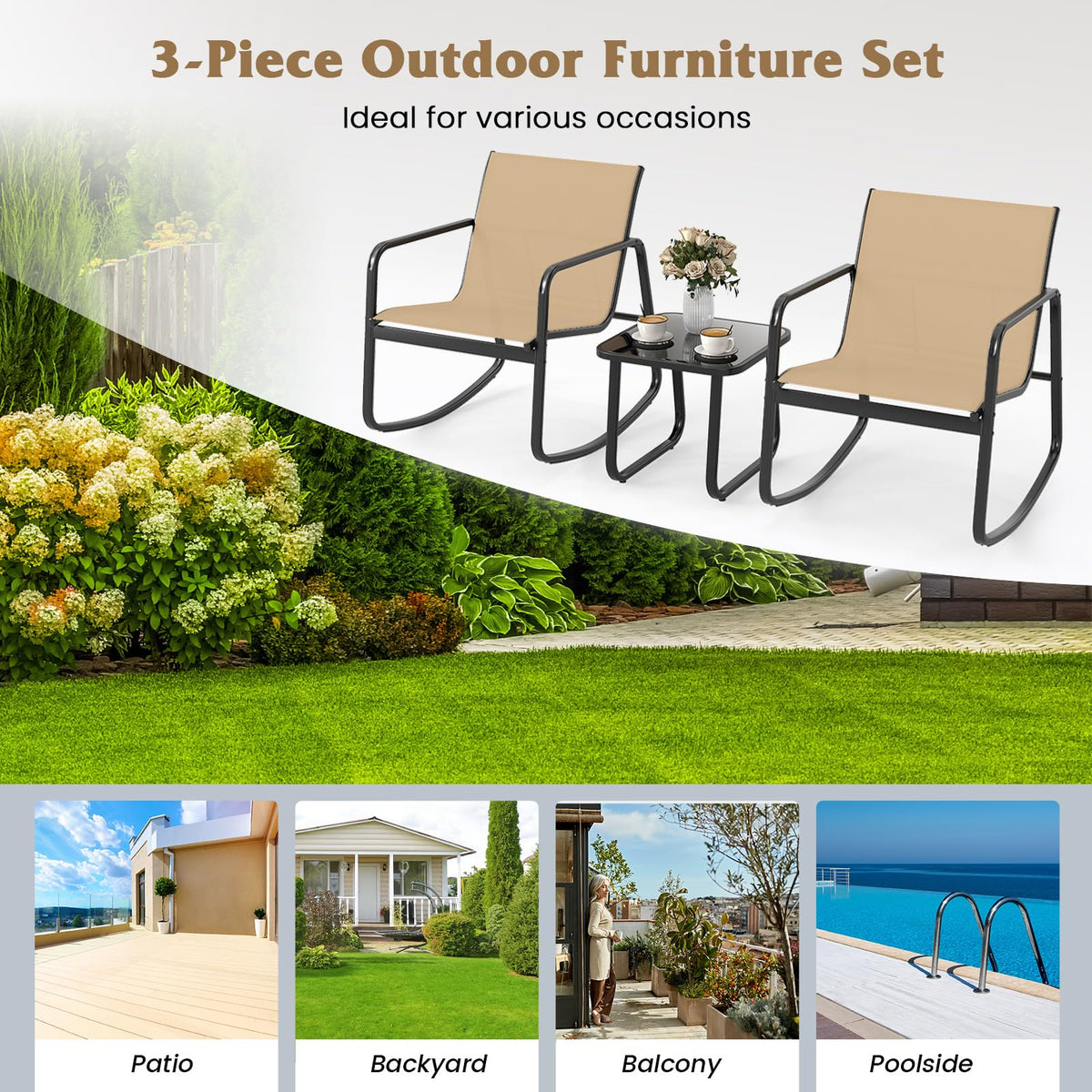 Tangkula Patio 3 Piece Rocking Bistro Set