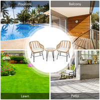 3 Pieces Patio Bistro Set, Rattan Conversation Set with 2 Cushioned Armchairs & Round Glass Coffee Table