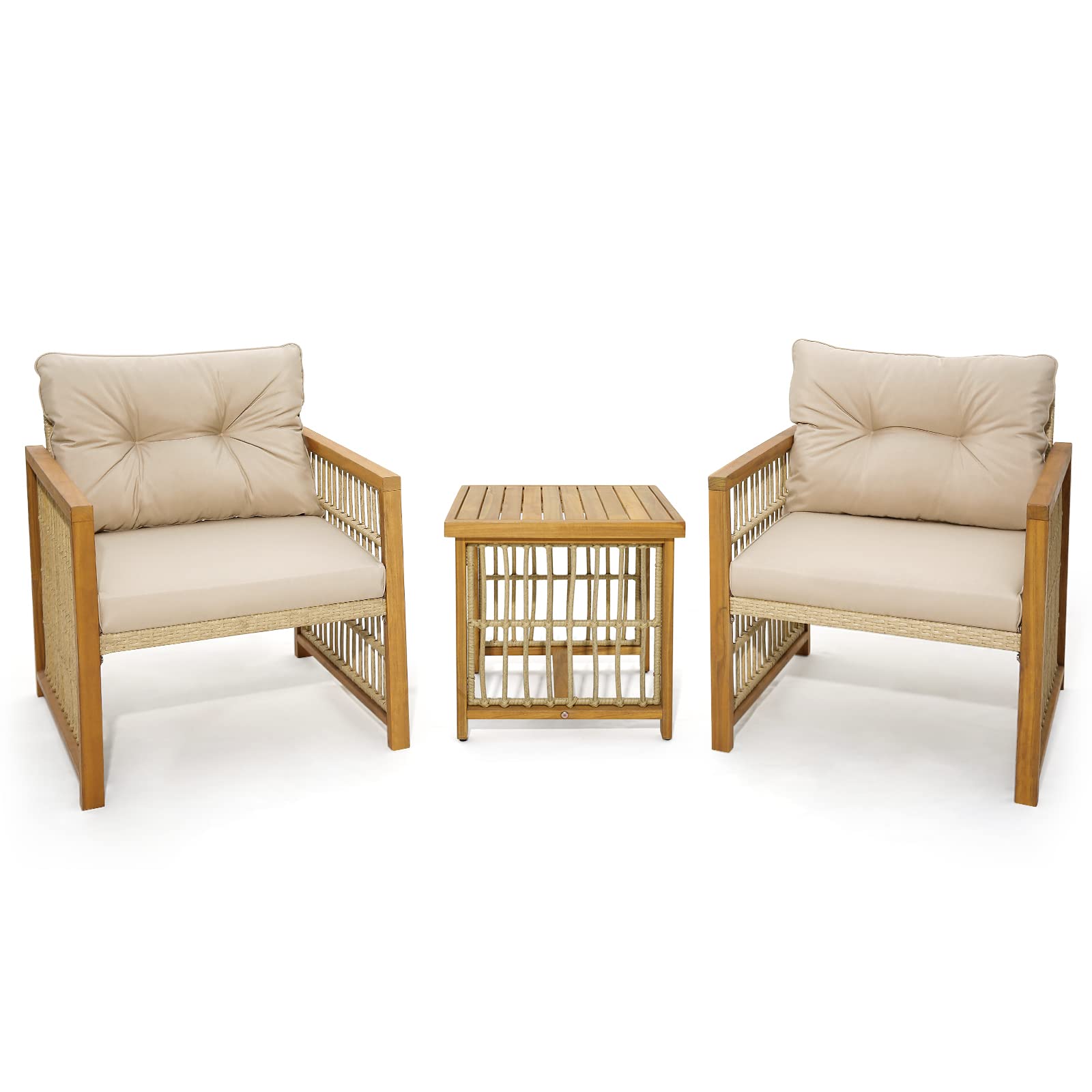 3 Pieces Acacia Wood Patio Furniture Set - Tangkula