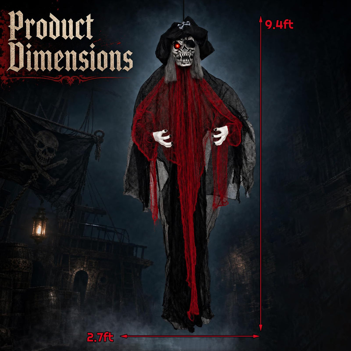 Tangkula 9.4 FT Animated Halloween Hanging Pirate with Glowing Eyes