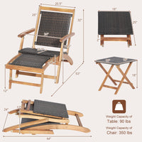 Tangkula 3 Piece Chaise Lounge Chair Set, Acacia Wood Deck Chairs with Side Table