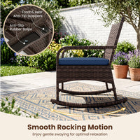 Tangkula 3-Piece Outdoor Wicker Rocking Bistro Set with 2-Tier Coffee Table