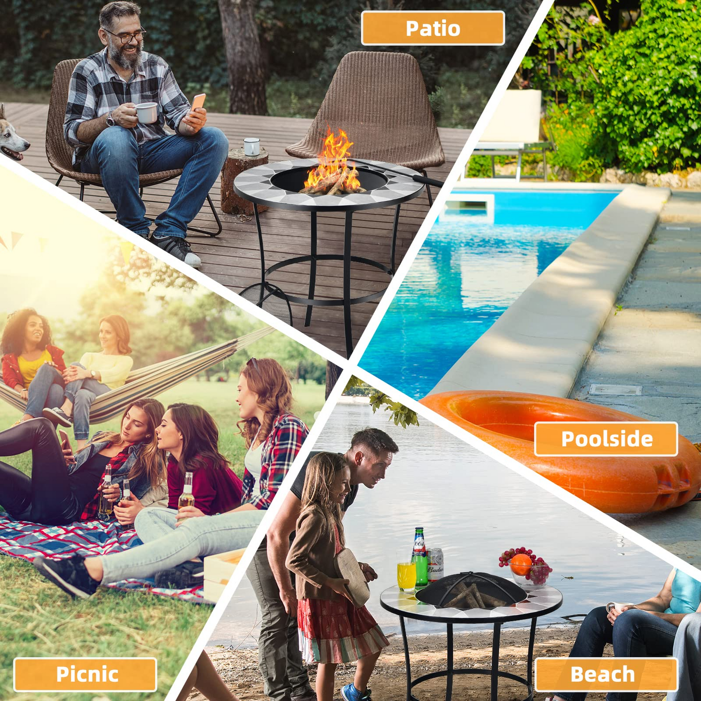 Tangkula Outdoor Fire Pit Table with Tile Tabletop