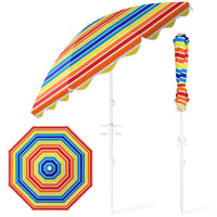 Tangkula 6.5 FT Scalloped Beach Umbrella with Cup Holders | UPF 50+