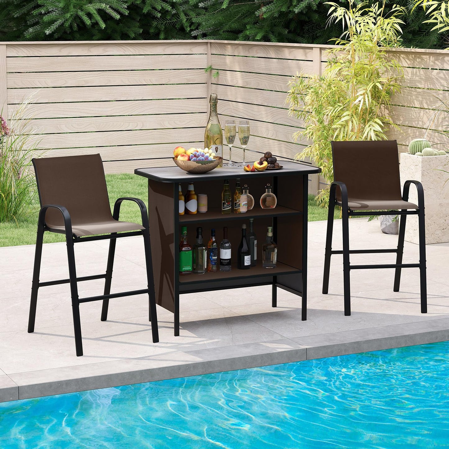 Tangkula 3 Piece Outdoor Bar Set for Backyard