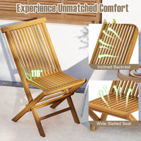 Ensemble bistro de terrasse pliable Tangkula 3 pièces, table ronde à lattes et chaises à dossier haut en bois de teck