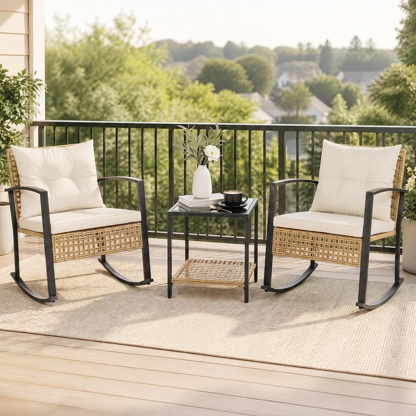 Tangkula 3-Piece Outdoor Rocking Chair Set for Garden