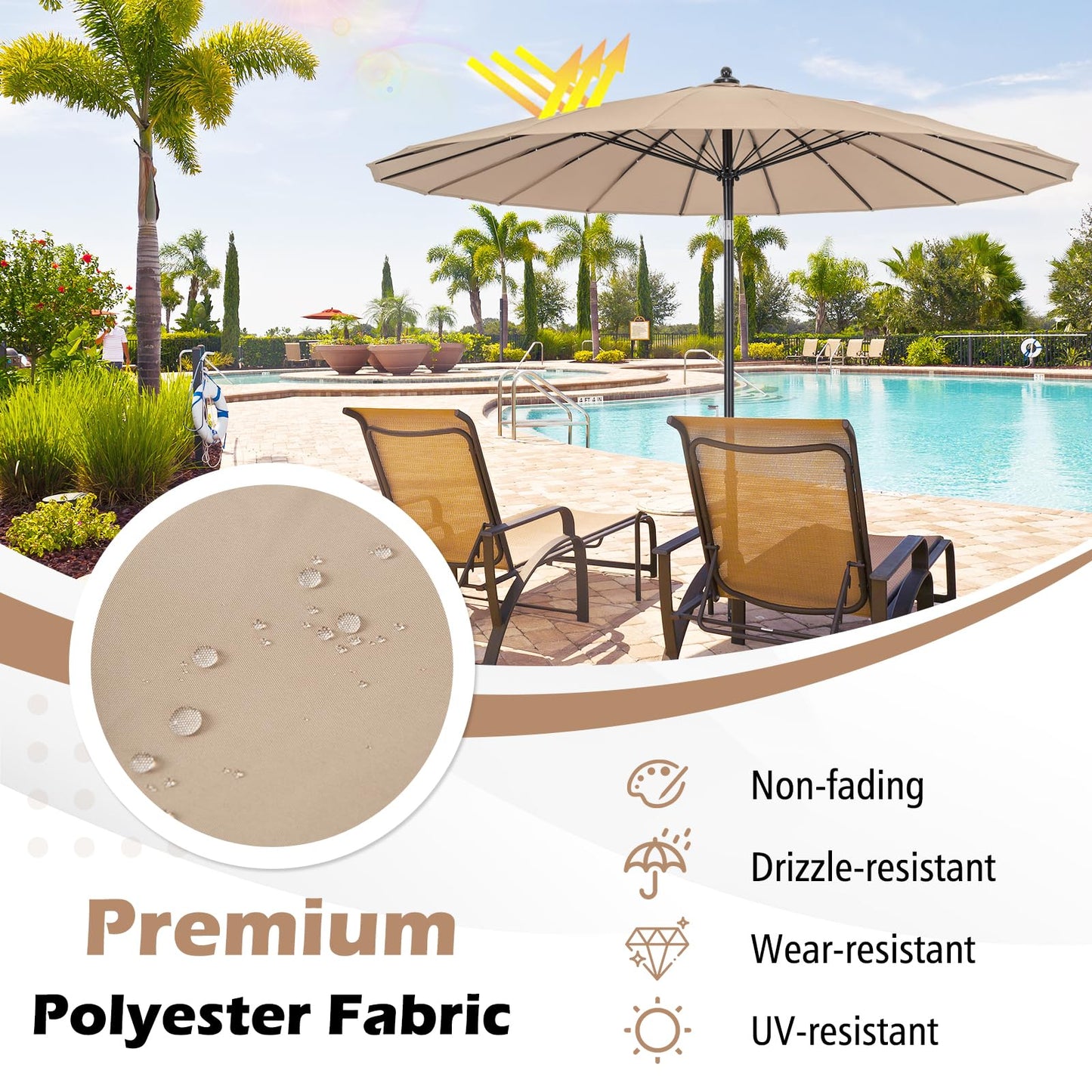Tangkula 9FT Round Patio Umbrella, Outdoor Market Umbrella with 18 Fiberglass Ribs