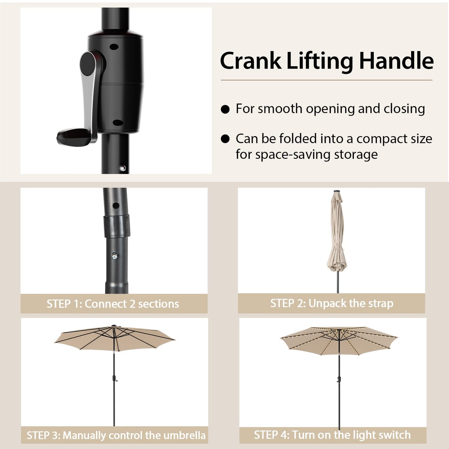 TANGKULA 10FT Solar Umbrella, Patio Umbrella with 112 LED Lights