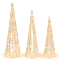 Tangkula Set of 3 Lighted Christmas Cone Trees Xmas Decorative Conic Tree Set