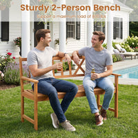 Tangkula 2-Person Acacia Wood Outdoor Garden Bench with Cushion(Without seat cushion)