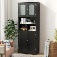 Tangkula 58.5" Tall Bathroom Storage Cabinet, Freestanding Linen Cabinet with Frost Glass Doors and Shelves