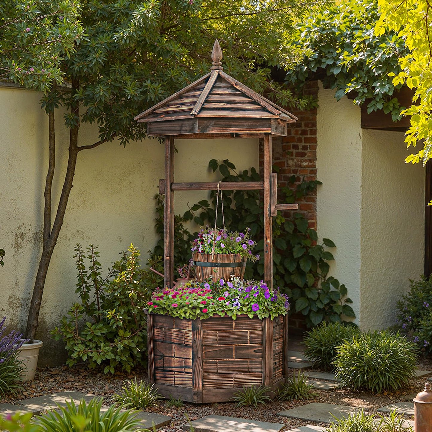 Jardinière puits à souhaits en bois style ancien Tangkula pour l'extérieur