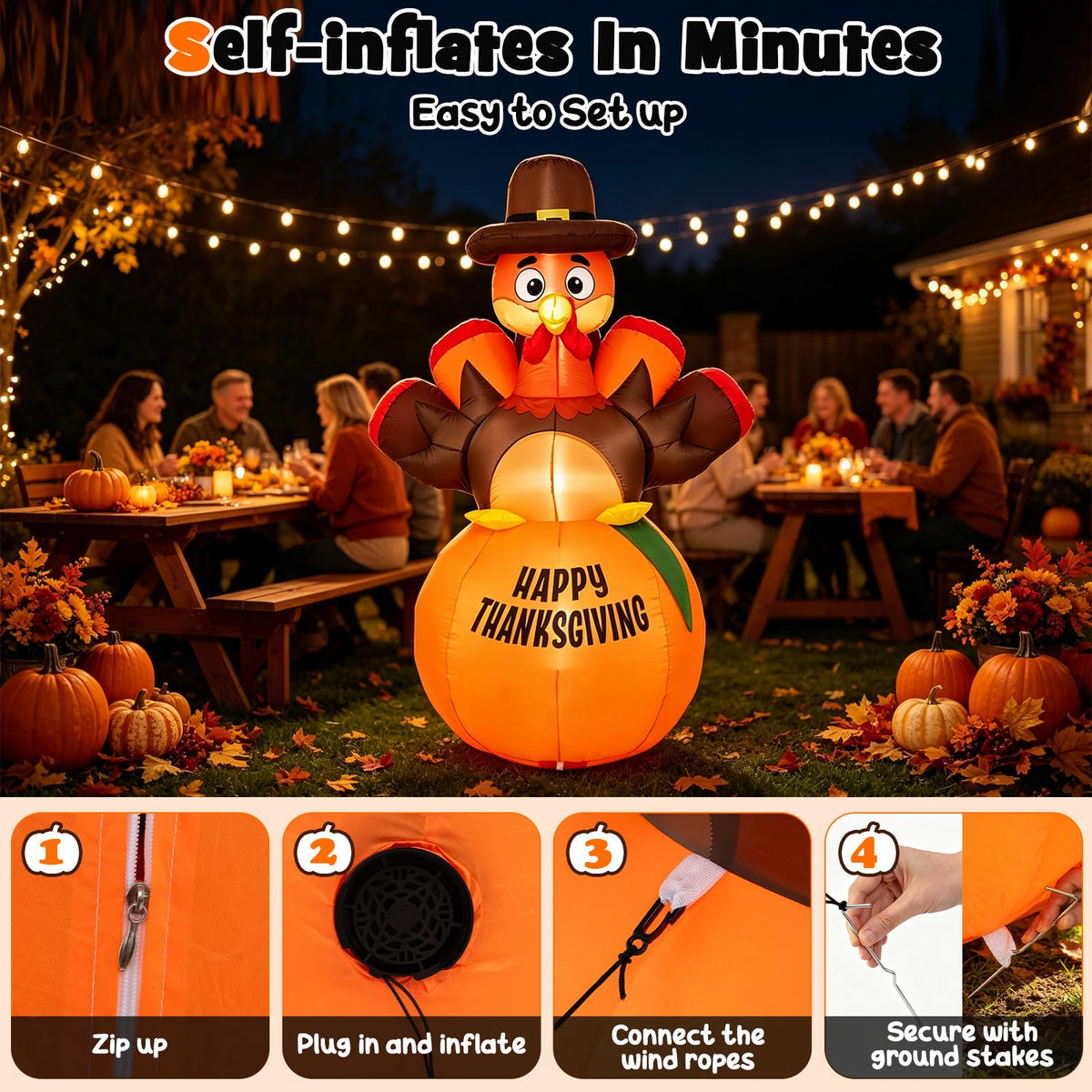 Tangkula 6 ft Happy Thanksgiving Inflatable Turkey Yard Decoration
