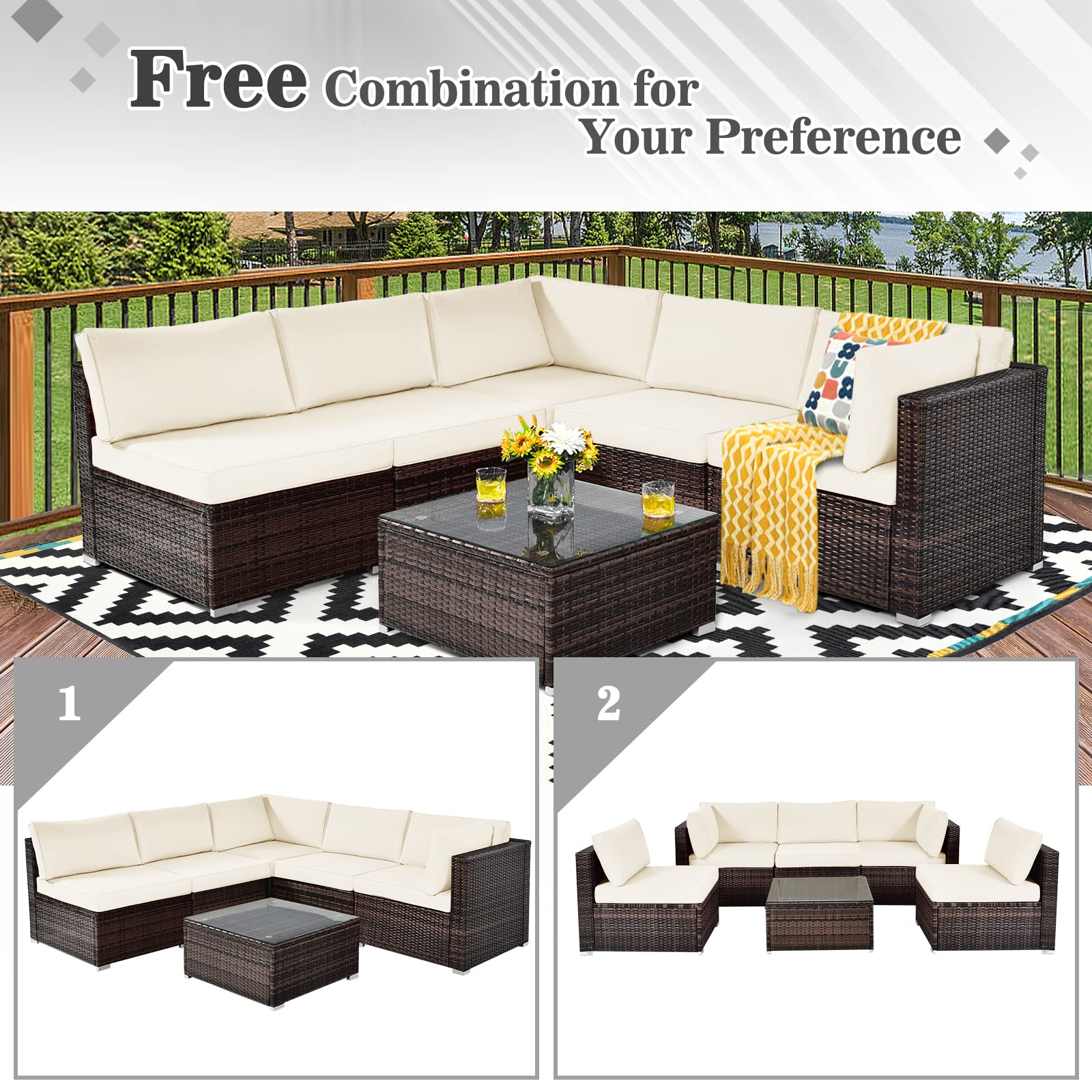 6 Pieces Patio Furniture Set, White - Tangkula