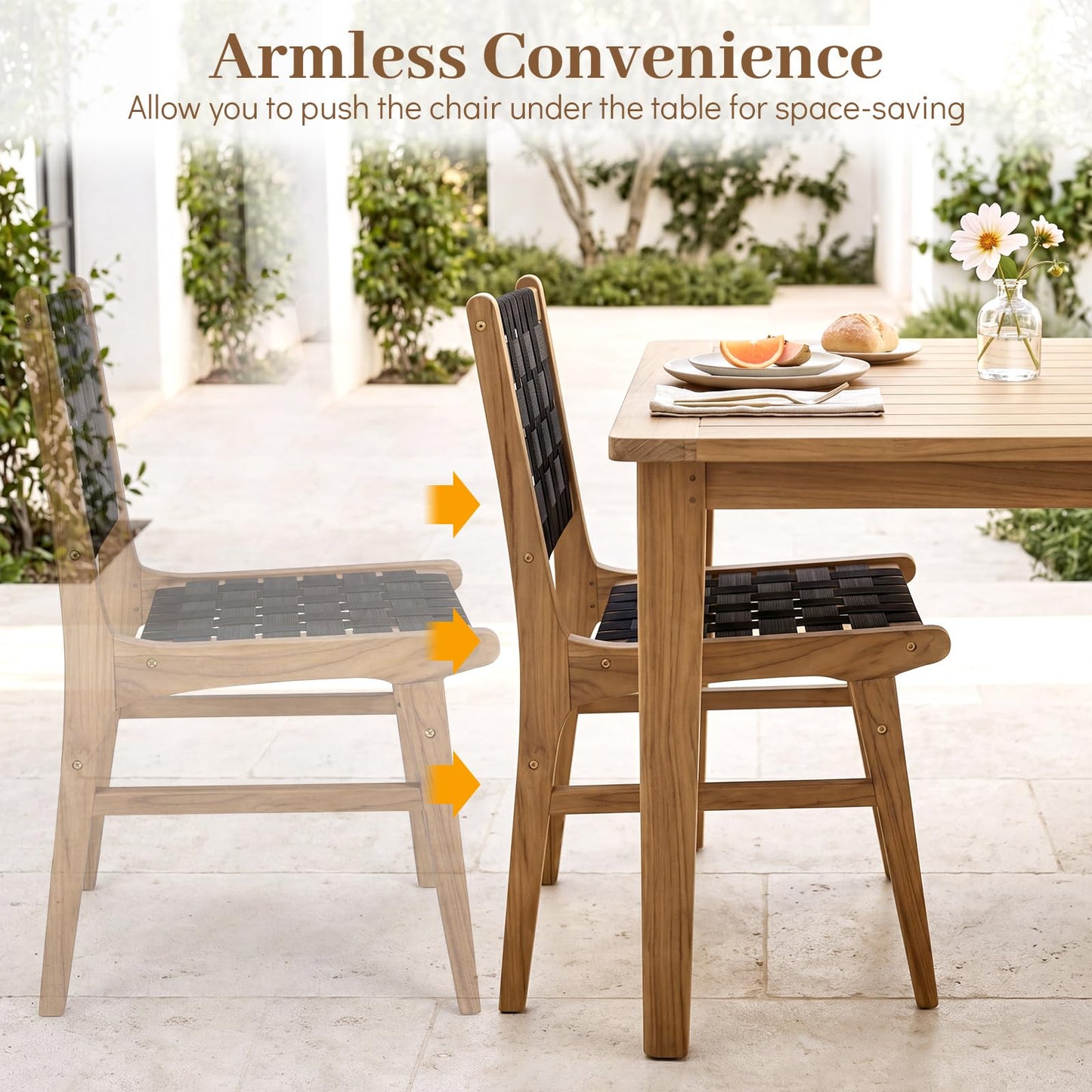 Tangkula Teak Wood Outdoor Dining Chair for Deck