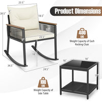 Tangkula 3 Piece Patio Rocking Bistro Set Outside Wicker Rockers