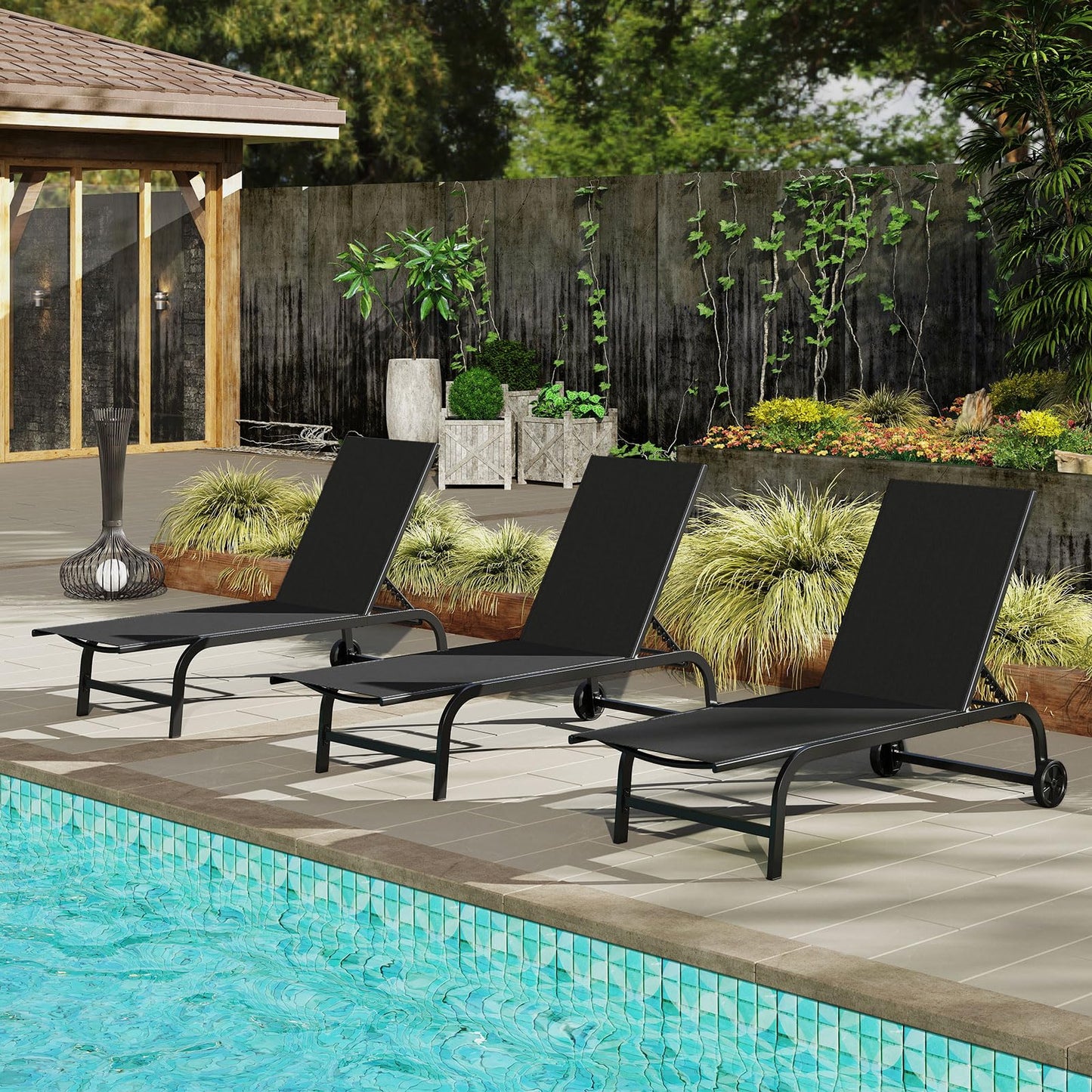 Tangkula Lounge Chair Outdoor with Wheels