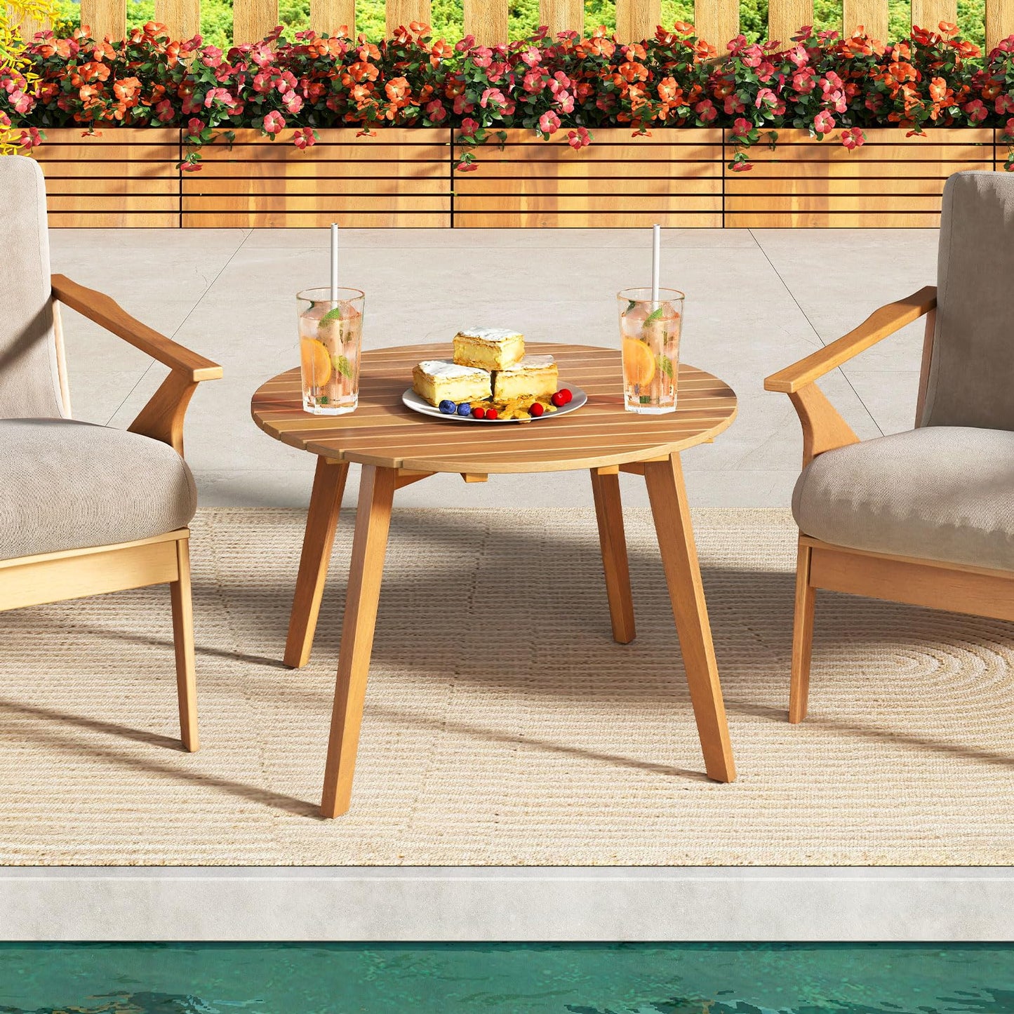 Tangkula Table d'appoint d'extérieur de 24,5 pouces en bois d'acacia, table de bistrot ronde d'appoint pour terrasse