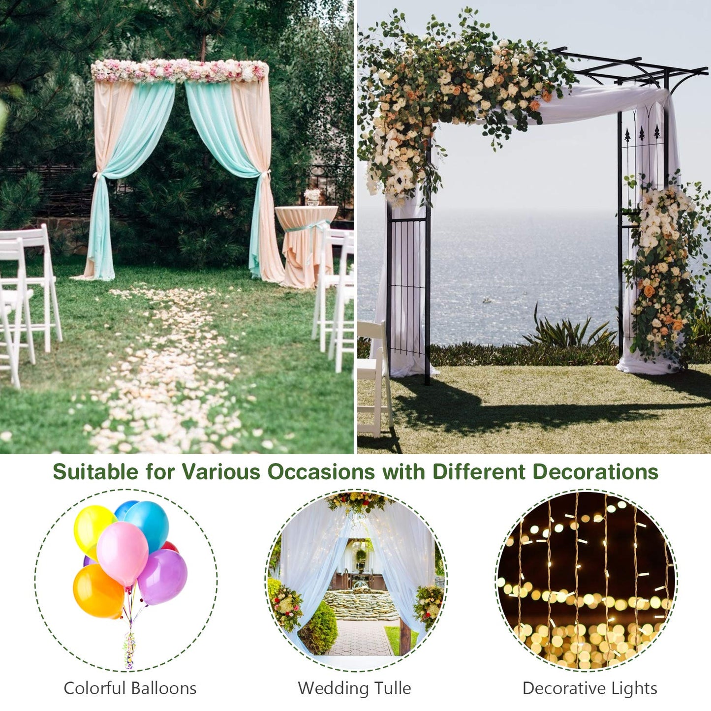6.8 Ft Garden Arbor, Metal Arch with Trellis for Climbing Plant, Vines, Flowers
