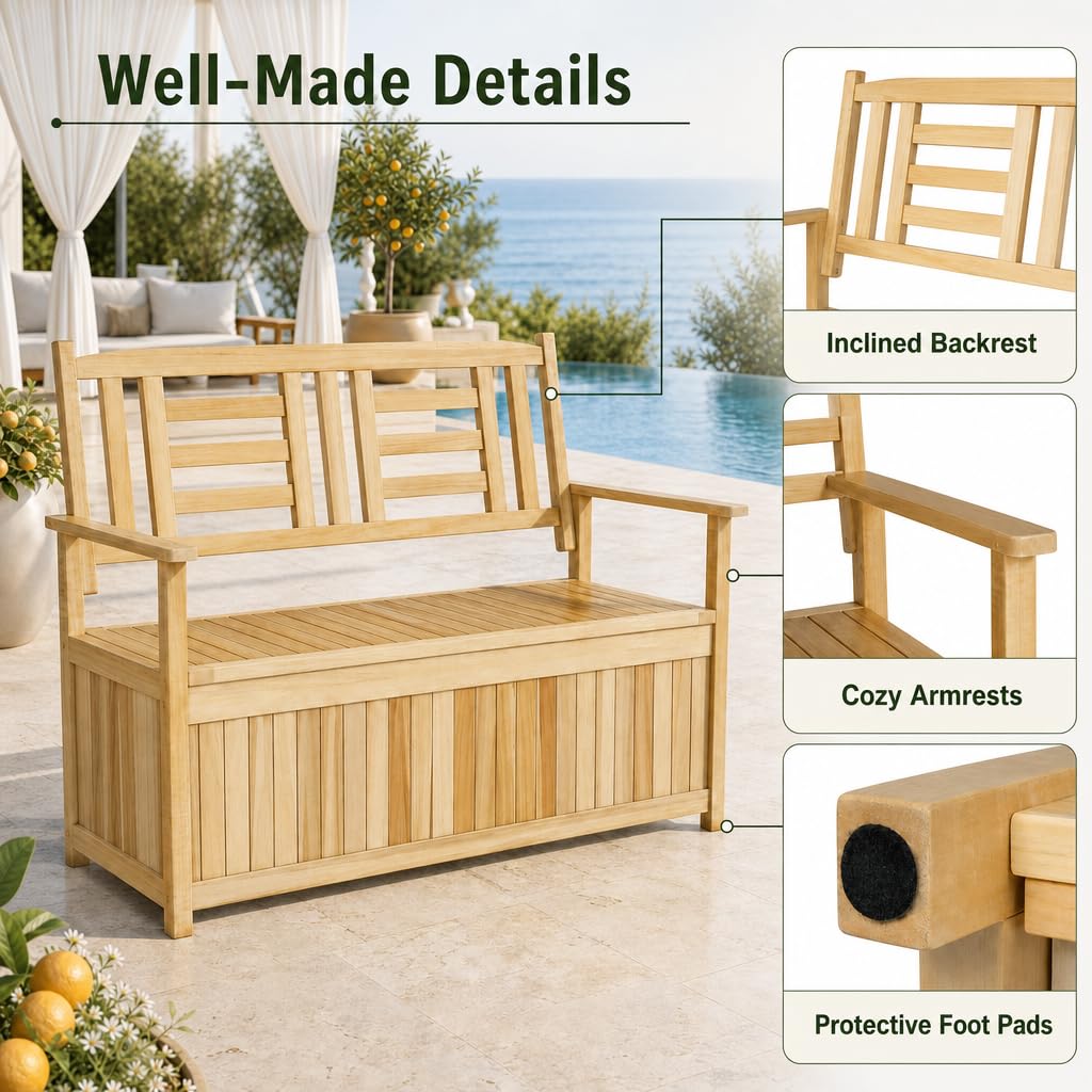 Tangkula Outdoor Wood Storage Bench for Garden